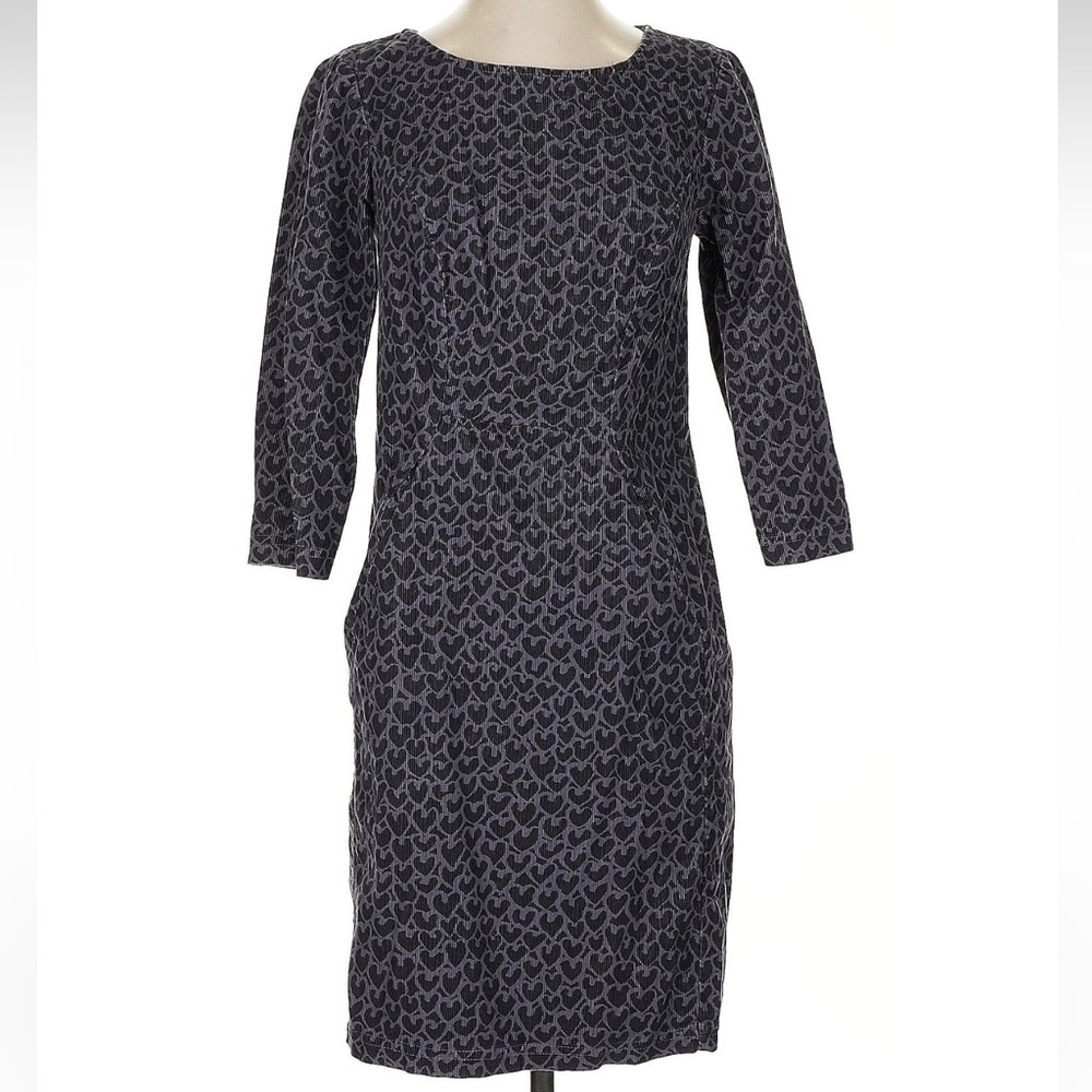 Boden Chic Rare Purple & Black Heart Print Pin-Wale Corduroy Dress Size 4 Small